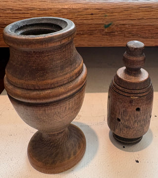 Vtg. Japanese Turned Wood Salt & Pepper Shakers 5.5"