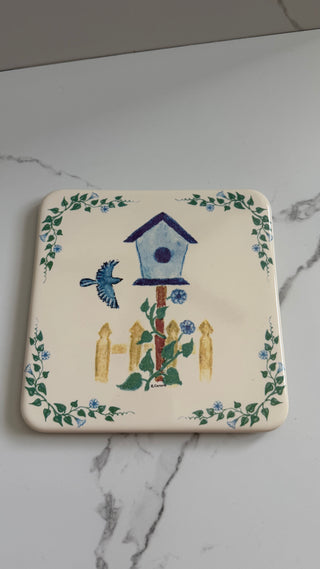 Vintage Birdhouse Tile Trivet - Signed by Artist