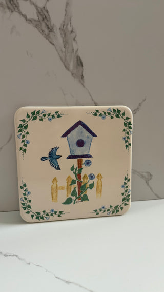 Vintage Birdhouse Tile Trivet - Signed by Artist