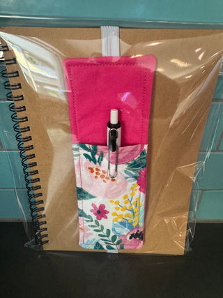 Journal Bookmark w/ Pen Holder - Pink Flowers