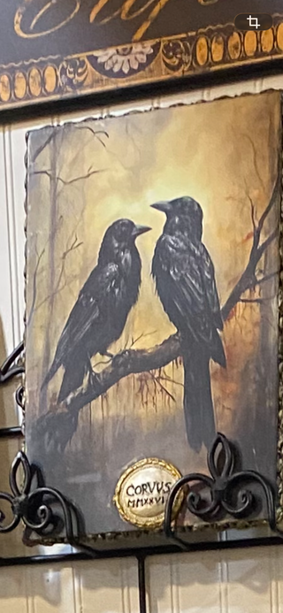 Unique Crows Communing canvas handcrafted art panel