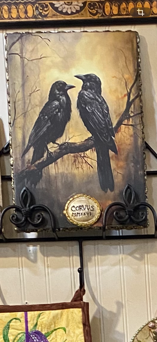 Unique Crows Communing canvas handcrafted art panel