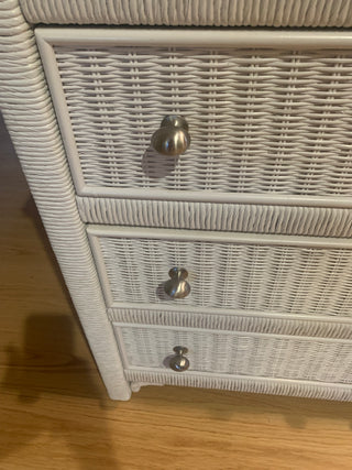 Vntg 6 drawer White Wicker Dresser