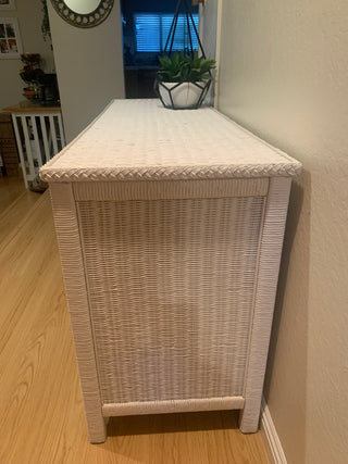 Vntg 6 drawer White Wicker Dresser