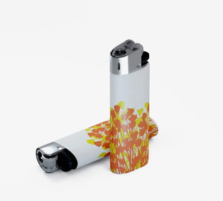 Vintage orange and yellow flowers, coffee cup lighter MTS
