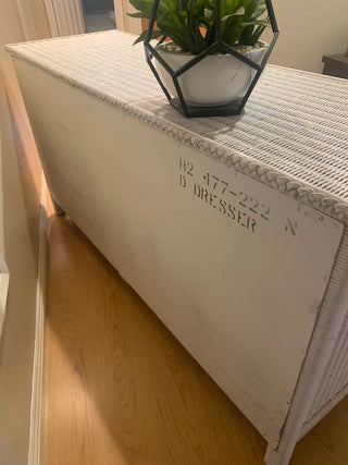 Vntg 6 drawer White Wicker Dresser