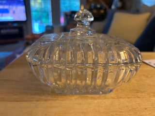 PG-7.” Square Glass Candy Dish with Lid