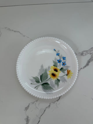 Westmoreland Milk Glass Beaded Edge Hand Painted Floral Plate
