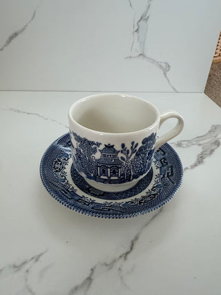 Vintage Churchill Blue Willow Tea Cup & Saucer Set