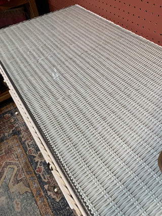 Vntg 6 drawer White Wicker Dresser