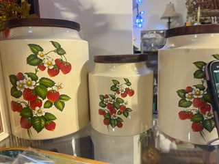 Mj94-Vintage Hyalyn Pottery Kitchen Strawberry canister set of 3