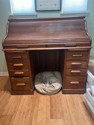 Antique oak roll top desk with swivel chair