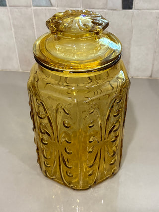 VTG Amber Indiana Glass  lidded jar
