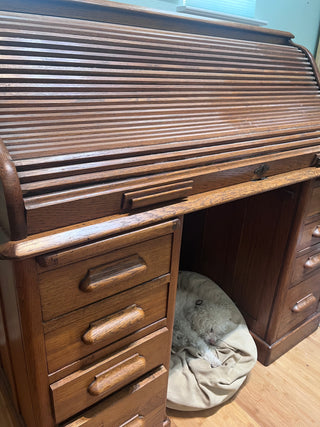 Antique oak roll top desk with swivel chair