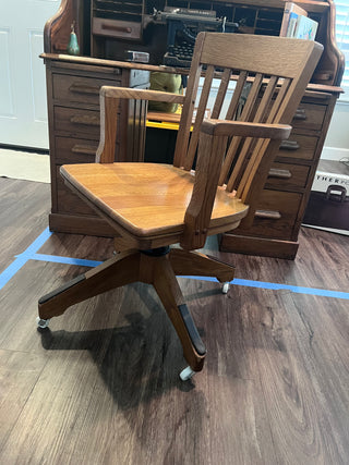 Antique oak roll top desk with swivel chair