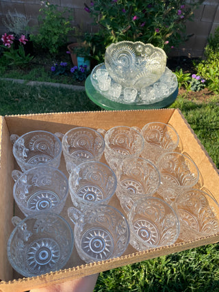 LE Smith Pinwheel Stars Punch Bowl, Platter, 21 Cups