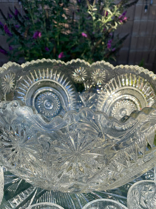 LE Smith Pinwheel Stars Punch Bowl, Platter, 21 Cups