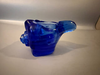 Vintage Cobalt Blue Hand-Blown Glass Conch Shell Candle Holder