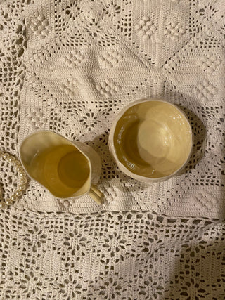 Vtg Belleek Lily White creamer and open sugar bowl Ireland