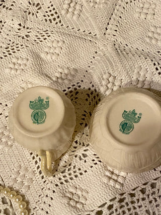 Vtg Belleek Lily White creamer and open sugar bowl Ireland