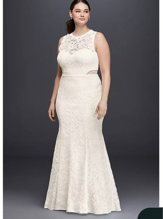 NWT XSCAPE David's Bridal Lace Trumpet Wedding Dress with Illusion