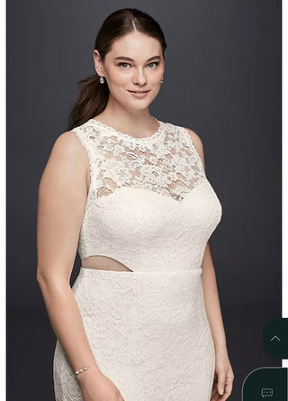 NWT XSCAPE David's Bridal Lace Trumpet Wedding Dress with Illusion