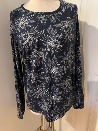 Hang Ten lg sleeve blouse navy/wht sz L