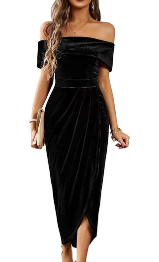 NWT Fashion Brand black velvet off-the-shoulder formal bridesmaid dres Bliss Marketplace NWT Fashion Brand black velvet off-the-shoulder formal bridesmaid dres Bliss Marketplace