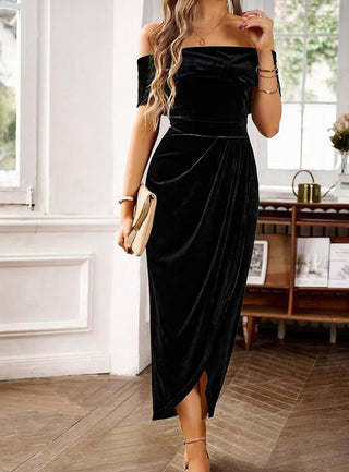 NWT Fashion Brand black velvet off-the-shoulder formal bridesmaid dres Bliss Marketplace NWT Fashion Brand black velvet off-the-shoulder formal bridesmaid dres Bliss Marketplace