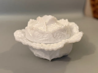 Milk Glass Cabbage Covered Dish Portieux Vallerysthal White Opaline