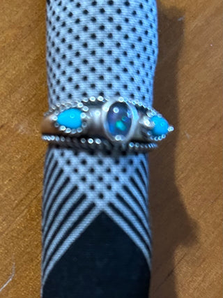PG-.925  SS  Ring w: opal & turquoise gemstones