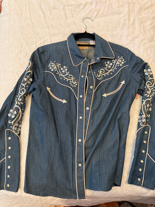 VTG NWT Scully Woman's Embroidered Denim Western Shirt SZ XS