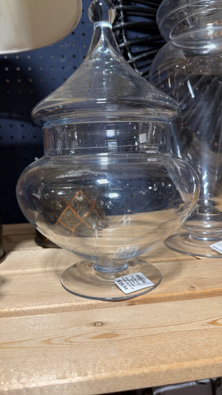 Vtg Medium Glass Apothecary Candy Jar w Lid