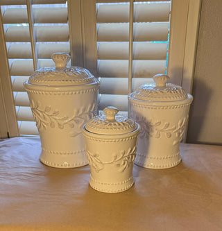 3-Piece White Embossed  Canister Set