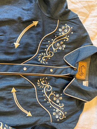 VTG NWT Scully Woman's Embroidered Denim Western Shirt SZ XS