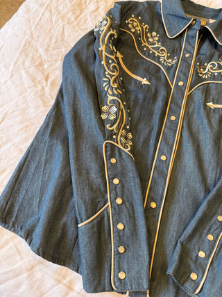 VTG NWT Scully Woman's Embroidered Denim Western Shirt SZ XS