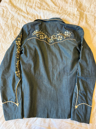 VTG NWT Scully Woman's Embroidered Denim Western Shirt SZ XS