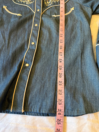 VTG NWT Scully Woman's Embroidered Denim Western Shirt SZ XS