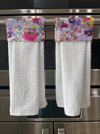 Hanging Kitchen Towel - Bright Purple Floral