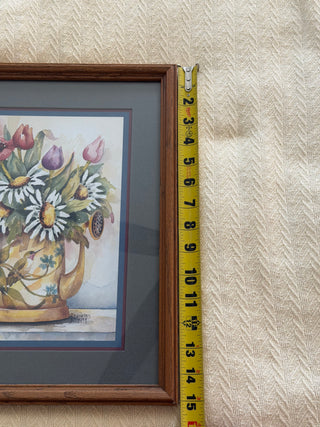 Vintage Frankie Buckley “Floral Hummingbird Watering Can” Framed Artwork