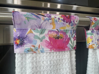 Hanging Kitchen Towel - Bright Purple Floral