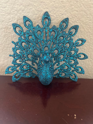 Aqua Blue Glitter Peacocks