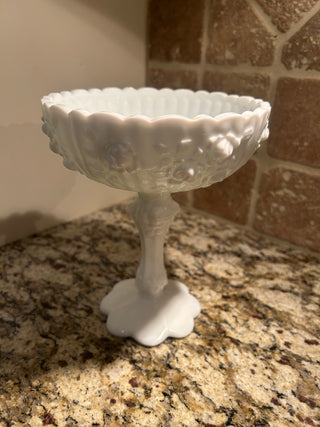 Milk Glass Cabbage Rose Open Compote