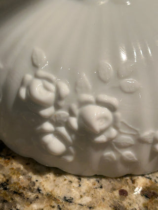 Milk Glass Cabbage Rose Open Compote