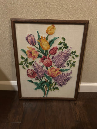 Vintage Framed Floral Cross Stitch