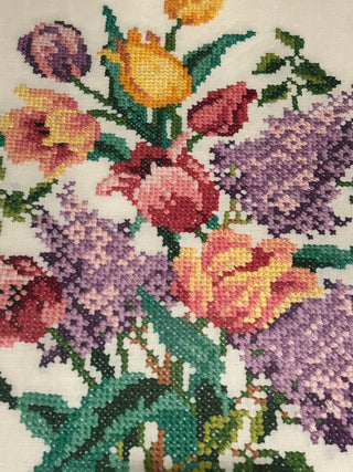 Vintage Framed Floral Cross Stitch