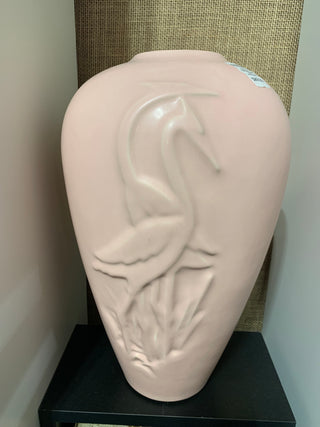 RARE VTG "HAEGER" PINK VASE W/CRANES