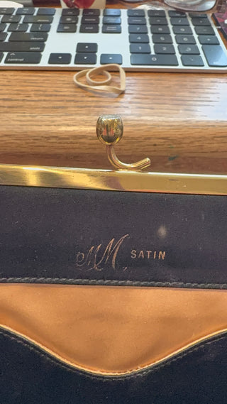 Vtg. Morris Moskowitz MM Satin black evening clutch