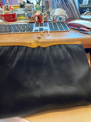 Vtg. Morris Moskowitz MM Satin black evening clutch