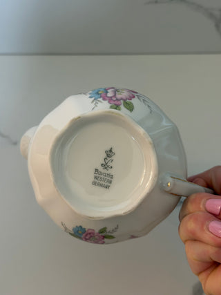 Vintage Oscar Schaller & Co. Bavaria Porcelain Floral Creamer with Gold Trim